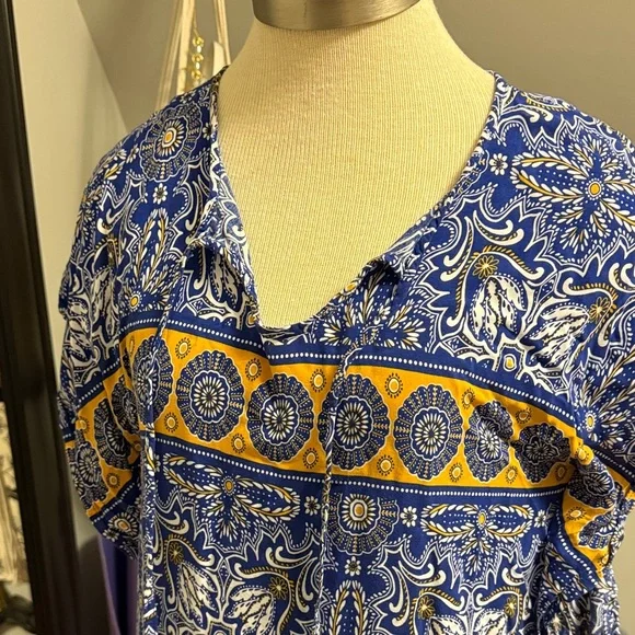 NWOT Loungewear Blue and Gold Patterned Cotton Midi Dress small - Picture 5 of 7